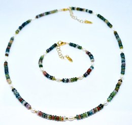 Ketting edelsteen rondel met zoetwaterparels