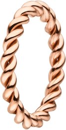 A twisted rose gold ring with a diameter of 3 mm, suitable for stacking with other rings.