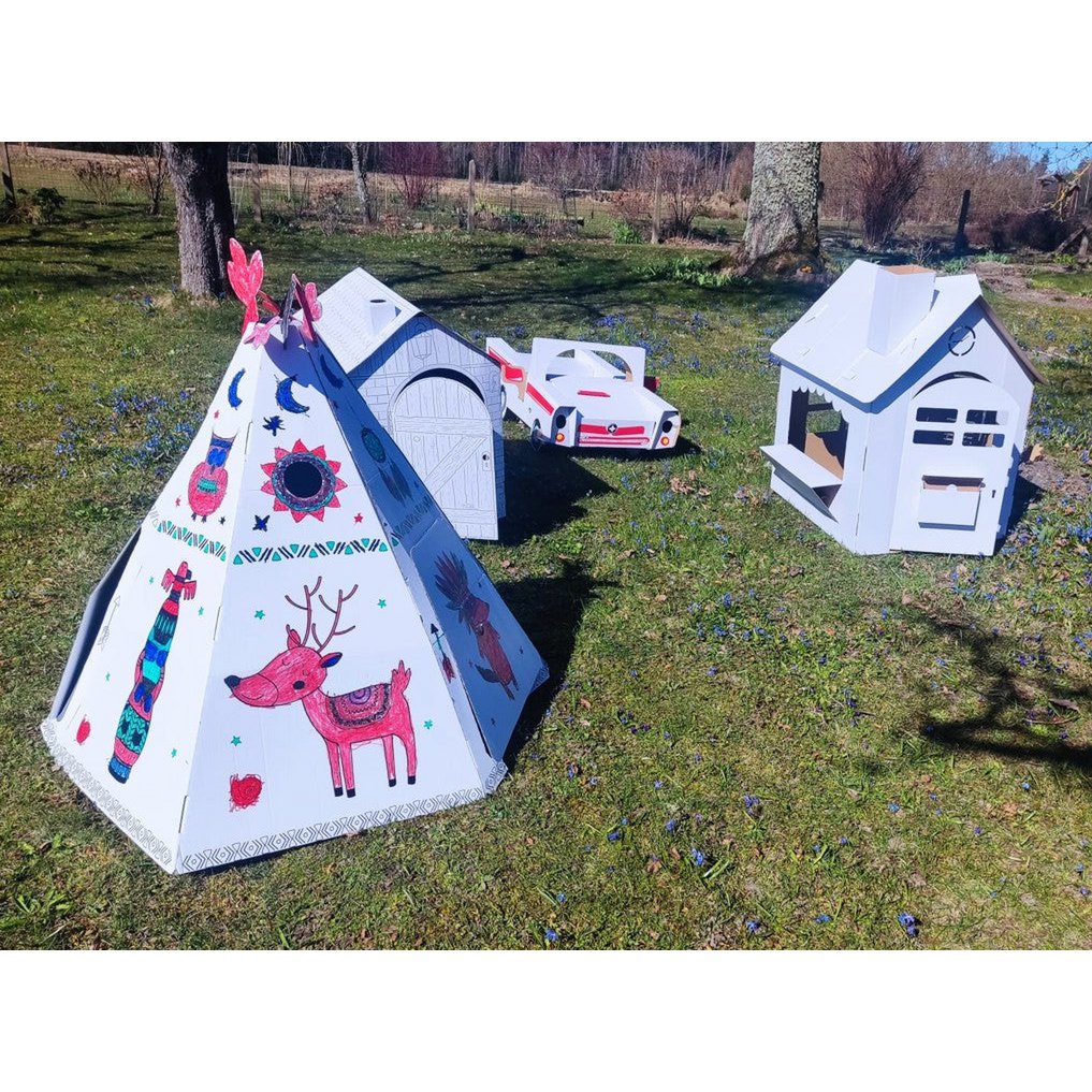 Cardboard Playhouse para niños, carpa de tipi, bricolaje, para construcción y coloración, 3+
