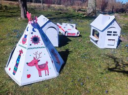 Pap playhouse til børn, teepee -telt, DIY, til konstruktion og farvelægning, 3+