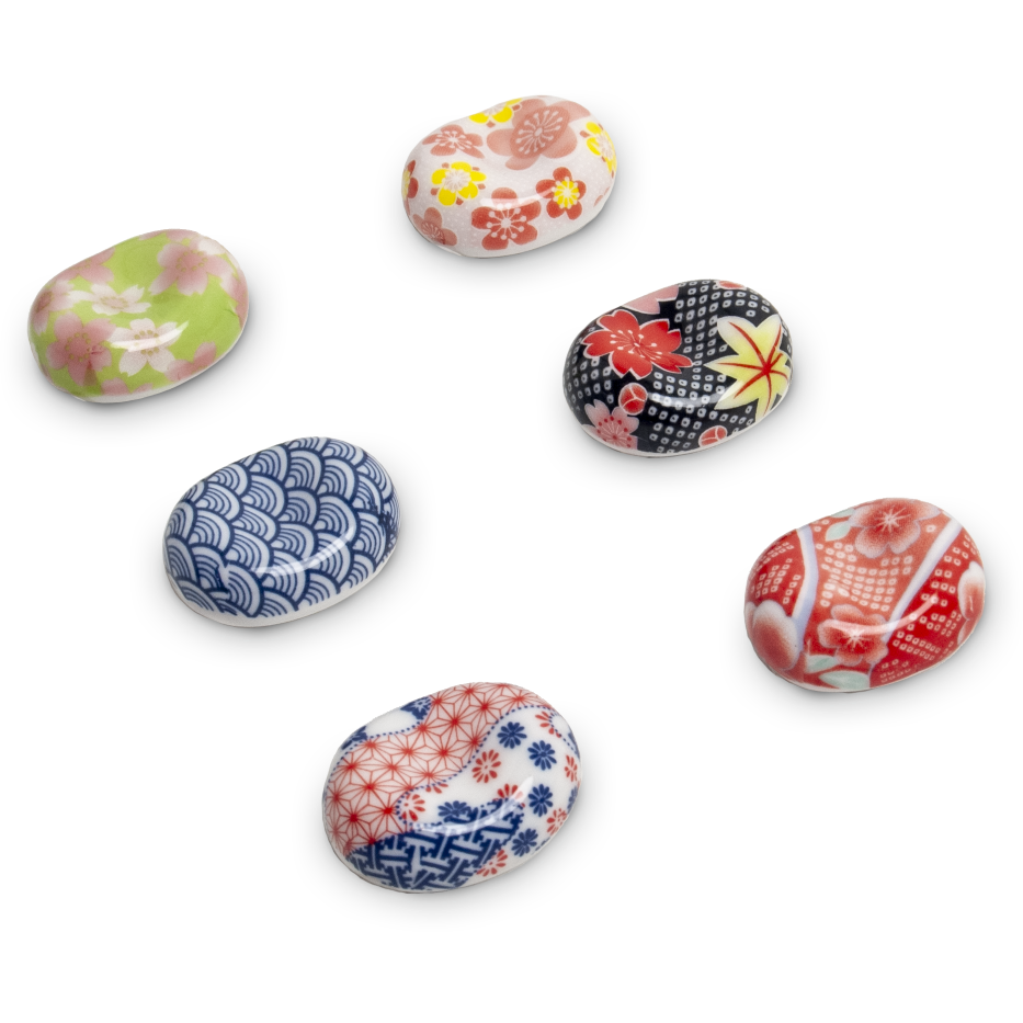 Edo Chopstick stones, Oval mix van 6 designs, porcelain