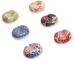 Edo Chopstick stones, Oval mix van 6 designs, porcelain
