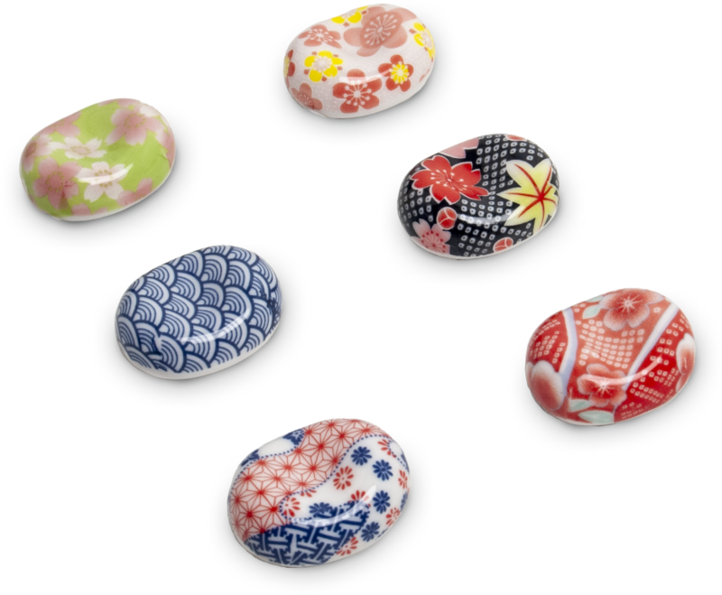 Edo Chopstick stones, Oval mix van 6 designs, porcelain