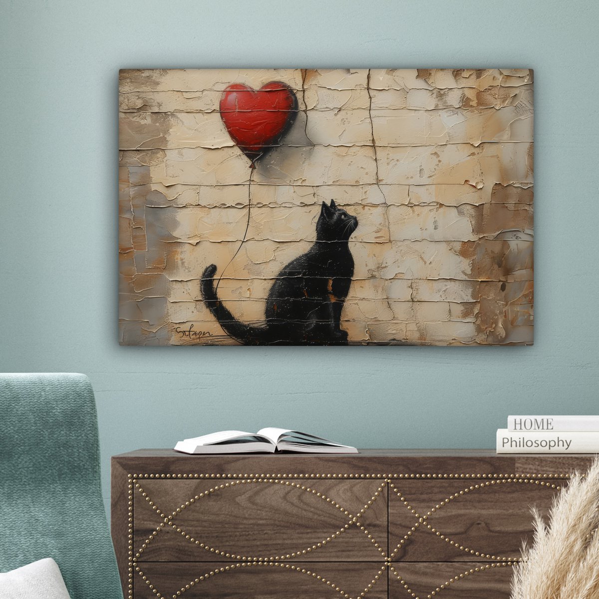 Leinwand Malerei - Wanddekoration Katze - Graffiti - Ballon - Street Art - Zusammenfassung - Wanddekoration Wohnzimmer - Raumdekoration modern - abstrakte Gemälde