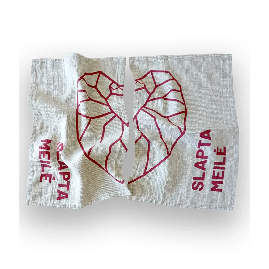Linnen badlakenset Secret Love Grijs/Rood 2 st.