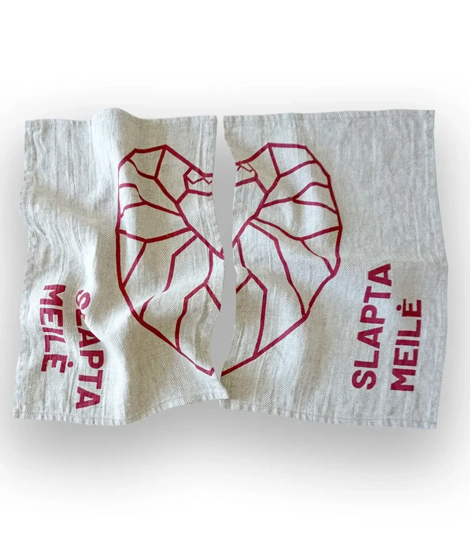Linned badehåndklæde sæt Secret Love Grå/Rød 2 stk.