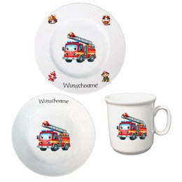 Children's service 3-pc. Kid's fire brigade with or without a desired name