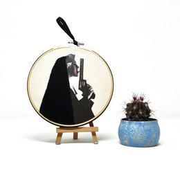 Handmade Embroidery Hoop Wall Art - Rebel nuns - Textile Wall Decoration (15cm)
