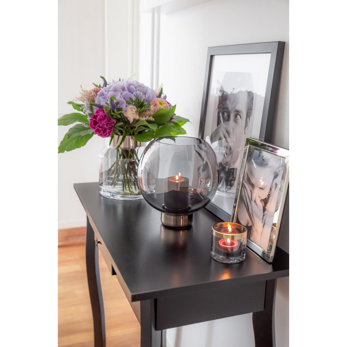 Lantern Jack (H 21 cm, Ø 19.5 cm), dark crystal glass with platinum base