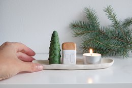 Christmas Giftbox with house, tree and candle