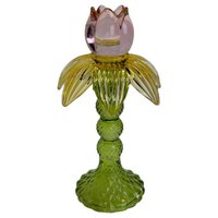 Candlestick flower green/pink 11x11x15.5cm