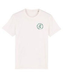 Cream unisex cycling t-shirt with coffee and bicycle graphic print, short sleeves, casual style.