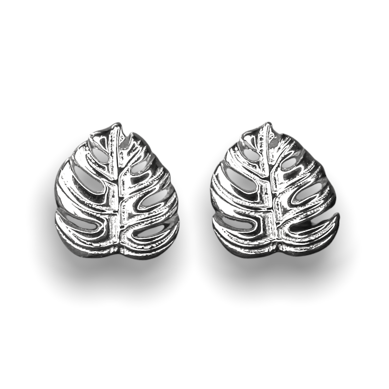 Monstera Leaves Stud Earrings - 925 Sterling Silver - Exotic Leaves Jewelry - EAR925-45