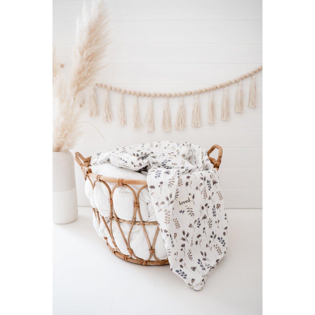 Baby blanket ORGANIC muslin cloth 120x120cm dried flowers