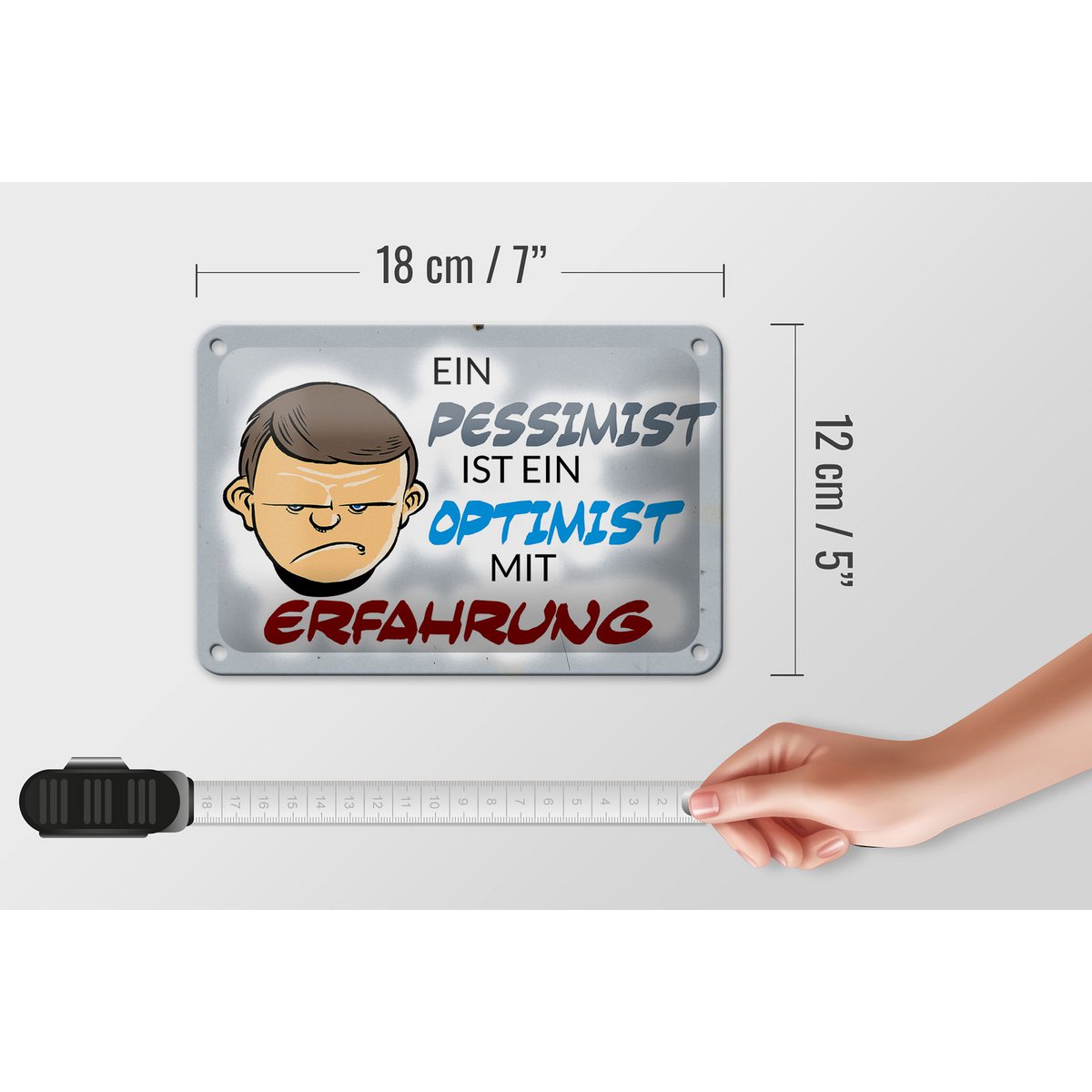 Tin sign saying 18x12cm pessimist optimist with experience decoration