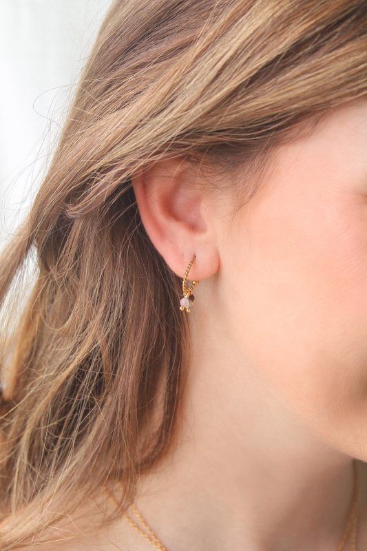 Boucles d'oreilles Grenat, Prehnite & Kunzite - Or