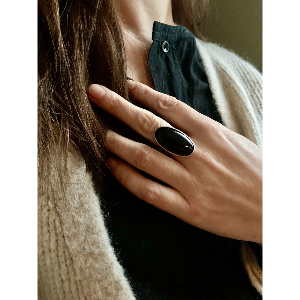 Bague en argent 16x30mm Onyx