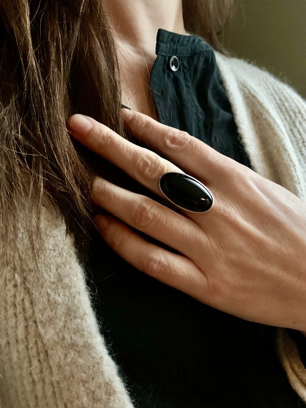 Silver ring 16x30mm Onyx