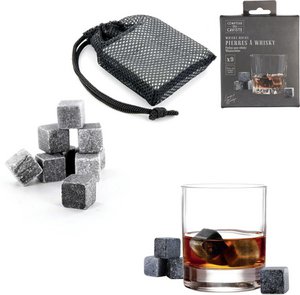 Whiskey Stone Set - 9 Reusable Cooling Stones With Storage Bag - Perfect for Whiskey, Cocktails and Drinks - cools without diluting - Anthracite