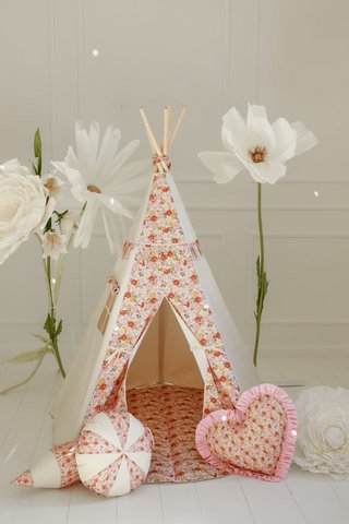 Baumwoll-Tipi-Zelt für Mädchen mit Blumendruck „Frühlingsgarten“