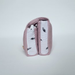 Diaper case Waffle Old Pink / Feathers Black-White