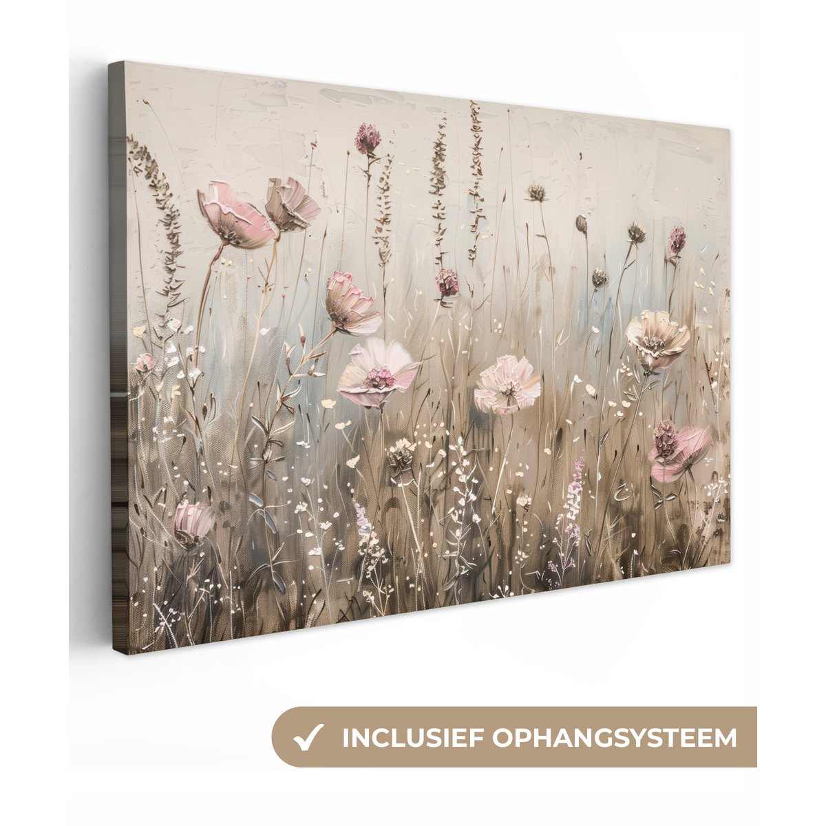 Pintura de lienzo - Decoración de pared - Flores - Rosa - Moderno - Beige