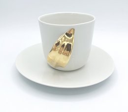 Follium Gold con piattino; Tazza 220ml ø:8,5cm d:9,5cm h:8cm Porcellana fatta a mano