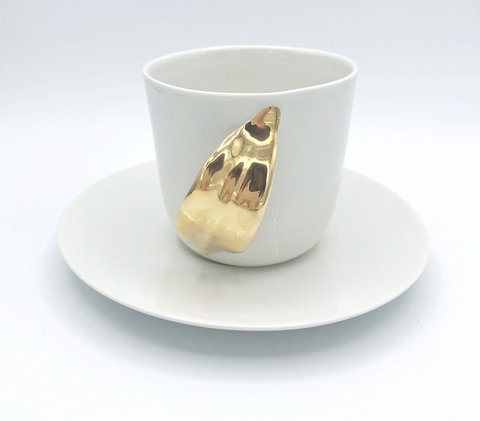 Folllium Gold mit Untertasse; Tasse 220ml ø:8,5cm d:9,5cm h:8cm Handgemachtes Porzellan