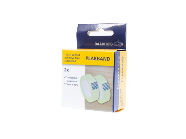 Plakband Raadhuis transparant 15mmx33m blister a 2 rol