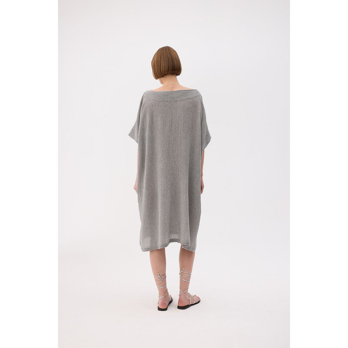IKIKIZ Crinkle-Kleid aus Baumwolle und Leinen