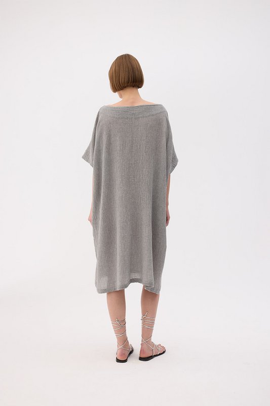 IKIKIZ Crinkle-Kleid aus Baumwolle und Leinen
