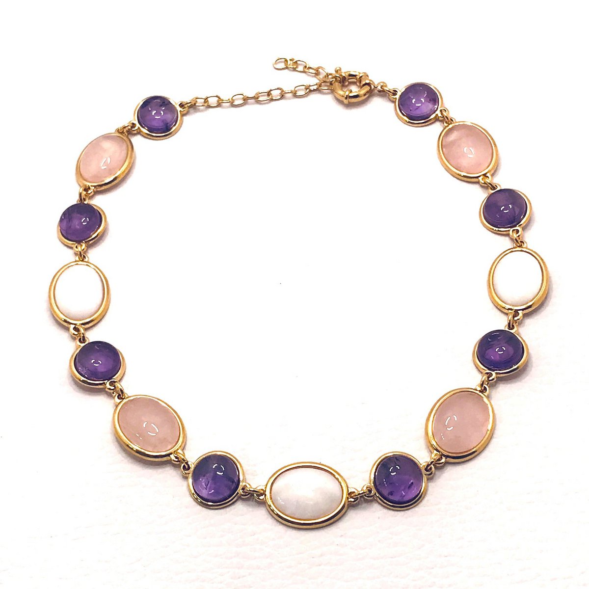 Collar La Vie en Rose - Cuarzo rosa Nácar + Círculos de amatista
