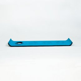 Light blue cast iron tray/candle holder/wine holder. Decorative tray with a simple, modern design in a light blue color.