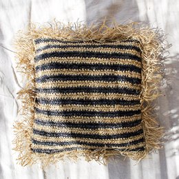 Sunda - raffia pillow cover with black stripe - 50cm