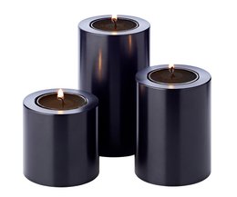 Set of 3 permanent candles Cornelius (Ø 6cm, heights 6/8/10 cm) black, tealight holder heat-resistant 90°