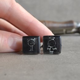 Angel & Devil cuff links, Black and white color, Unique gift for men