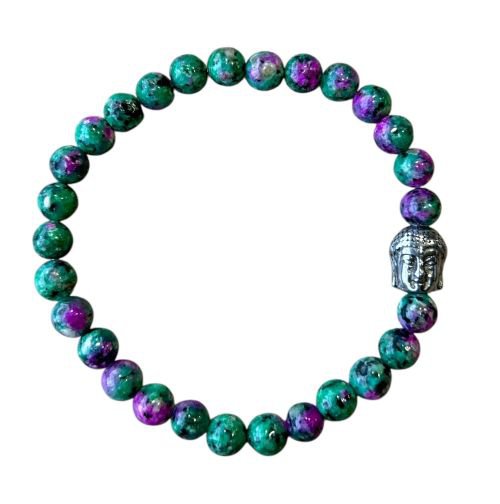 Bracciale da donna Rubino in Zoisite 6 mm con perla di Buddha