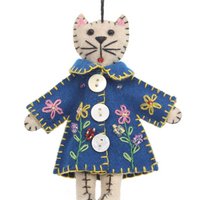 Cat with jacket blue/flowers, felt