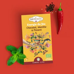 Premium-Zutaten für Bio-Kräutertee – Wohlfühlaufgüsse Feuerenergie für Ausgeglichenheit und Vitalität – Schokolade, Minze und Chili