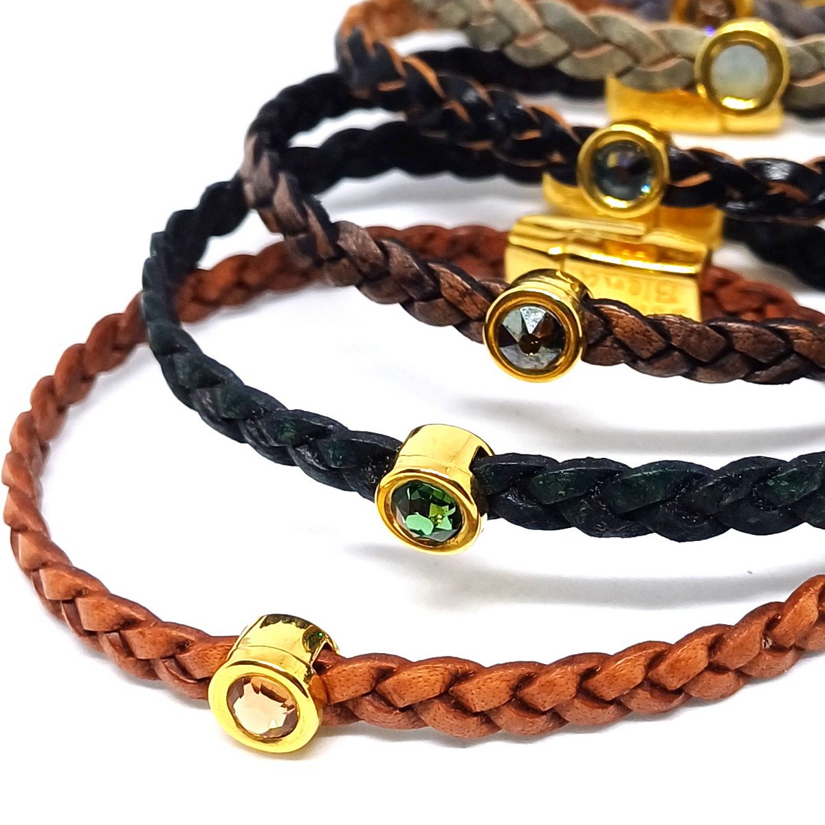 Shorty flettet læderarmbånd 24K forgyldt