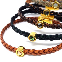 Bracciale corto in pelle intrecciata placcato oro 24 carati