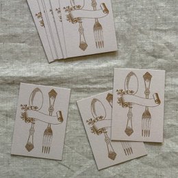  Beige napkin holders with cutlery fork spoon knife utensil design, set of 10 pieces, table cards