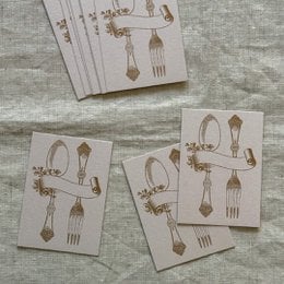 Beige napkin holders with cutlery fork spoon knife utensil design, set of 10 pieces, table cards