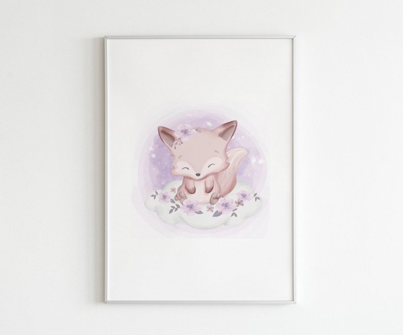 Affiche Aquarelle Renard (rose)
