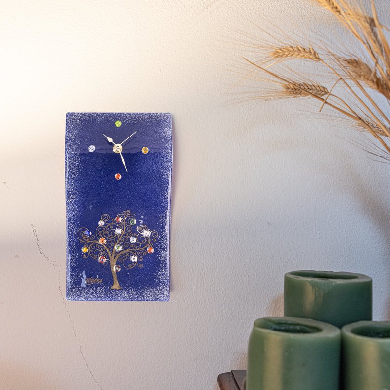 Havered rechteckige Wanduhr, in Murano -Glas, Geschenkidee, Gefälligkeiten, goldener Dekorationsbaum des Lebens