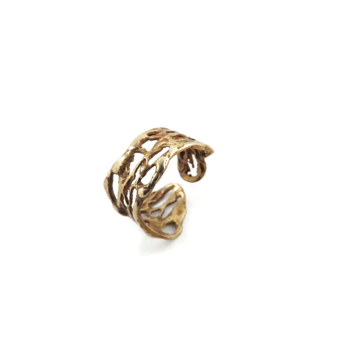 Verstellbarer Ring aus patinierter Bronze – organisch durchbrochen
