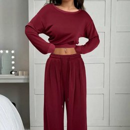 Damesmode slim-fit off-the-shoulder navel effen kleur casual broekpak