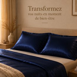 Pair of Midnight Blue Silk Effect Satin Pillowcases