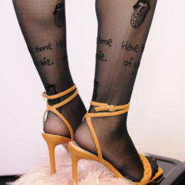1 par %23StatementTights TEN EL TIEMPO DE TU VIDA Medias negras "Message on Tights" con lengüeta en estampado de leopardo 40 DEN