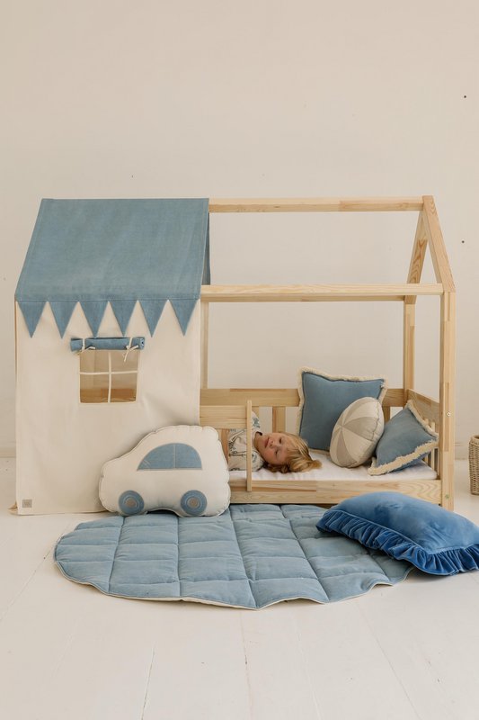Dosel sobre cama en forma de casita "Jeans", casita para cuna, decoración para habitación de niño, casitas para bebé personalizadas baldaquín
